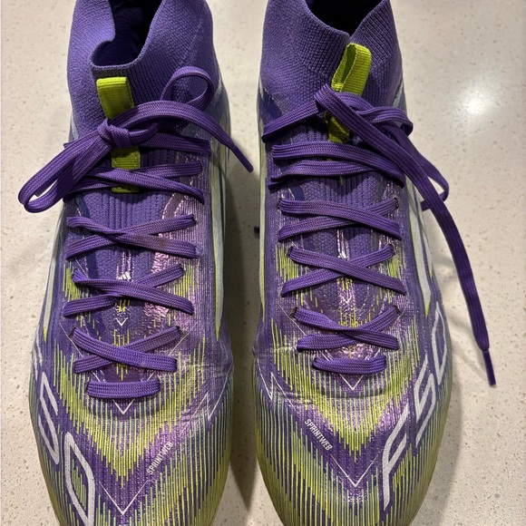 Adidas F50 Mid FG Junior Cleats - Purple and Yellow - Picture 2 of 5